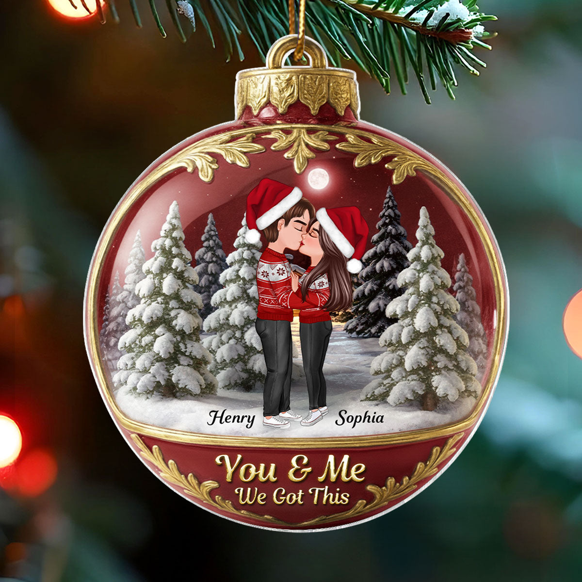 3D Effect Snow Globe Kissing Couple - Personalized Acrylic Ornament - Christmas Gift for him, Gift for her
