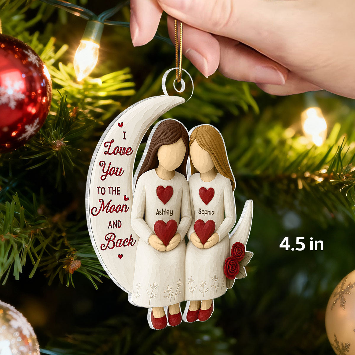 3D Effect Roses Besties On Moon - Personalized Ornament - Christmas Gift For Best Friends