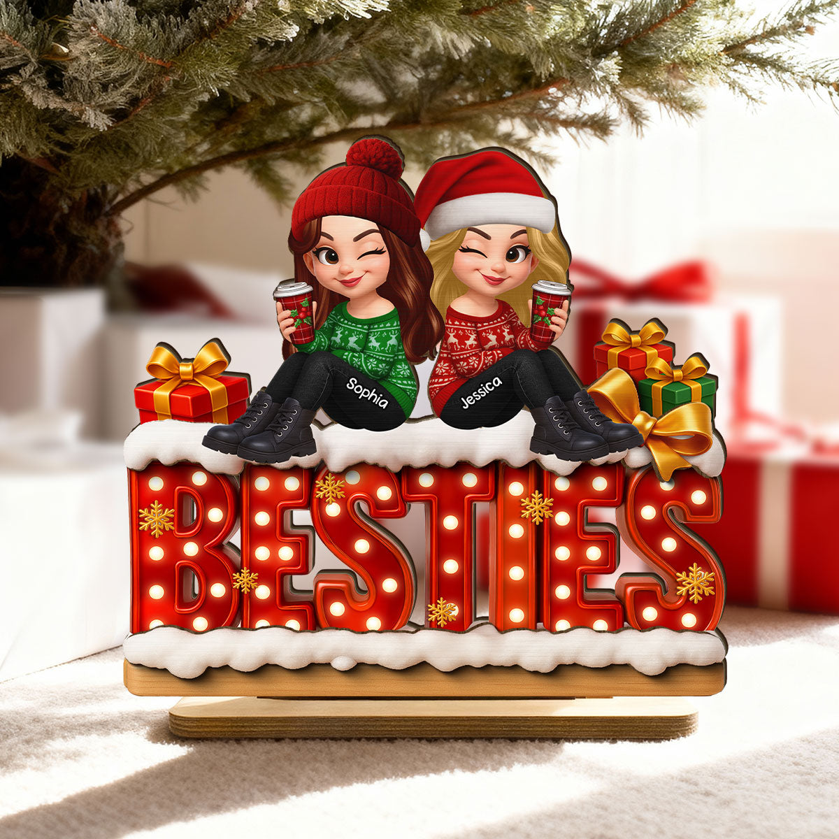 Christmas Besties Together Christmas - Personalized 2-Layered Wooden Plaque