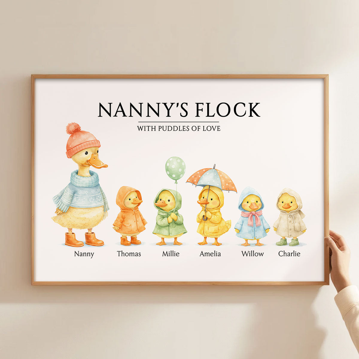 Grandparents Grandma Grandad's Flock with Puddles of Love - Personalised Poster - Gift for Grandma