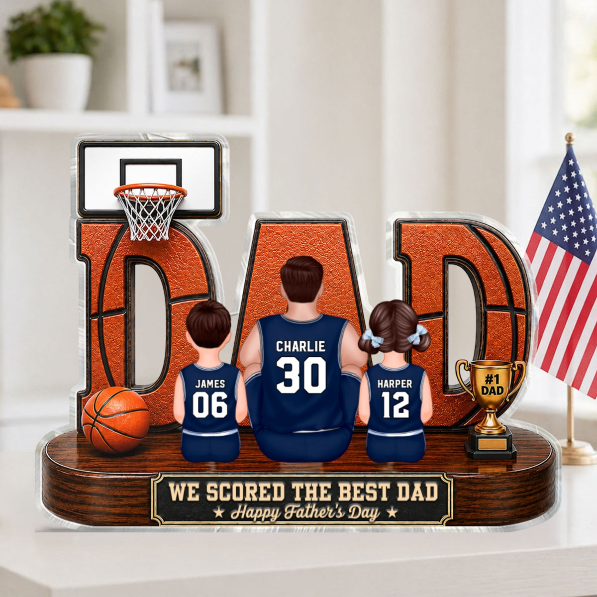 Basketball Dad Legend Daddy's Dream Team 2D Flat Printed- Personalized Acrylic Block Plaque -  Gift For Dad, Husband, Basketball Fans