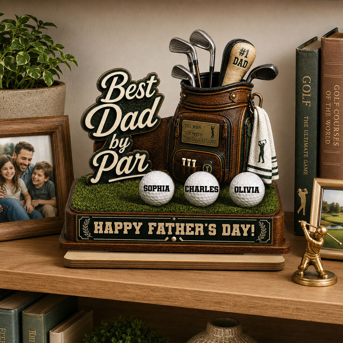 Best Dad By Par Custom Kid Name - Personalized 2-Layered Wooden Plaque -  Gift For Golf Dad
