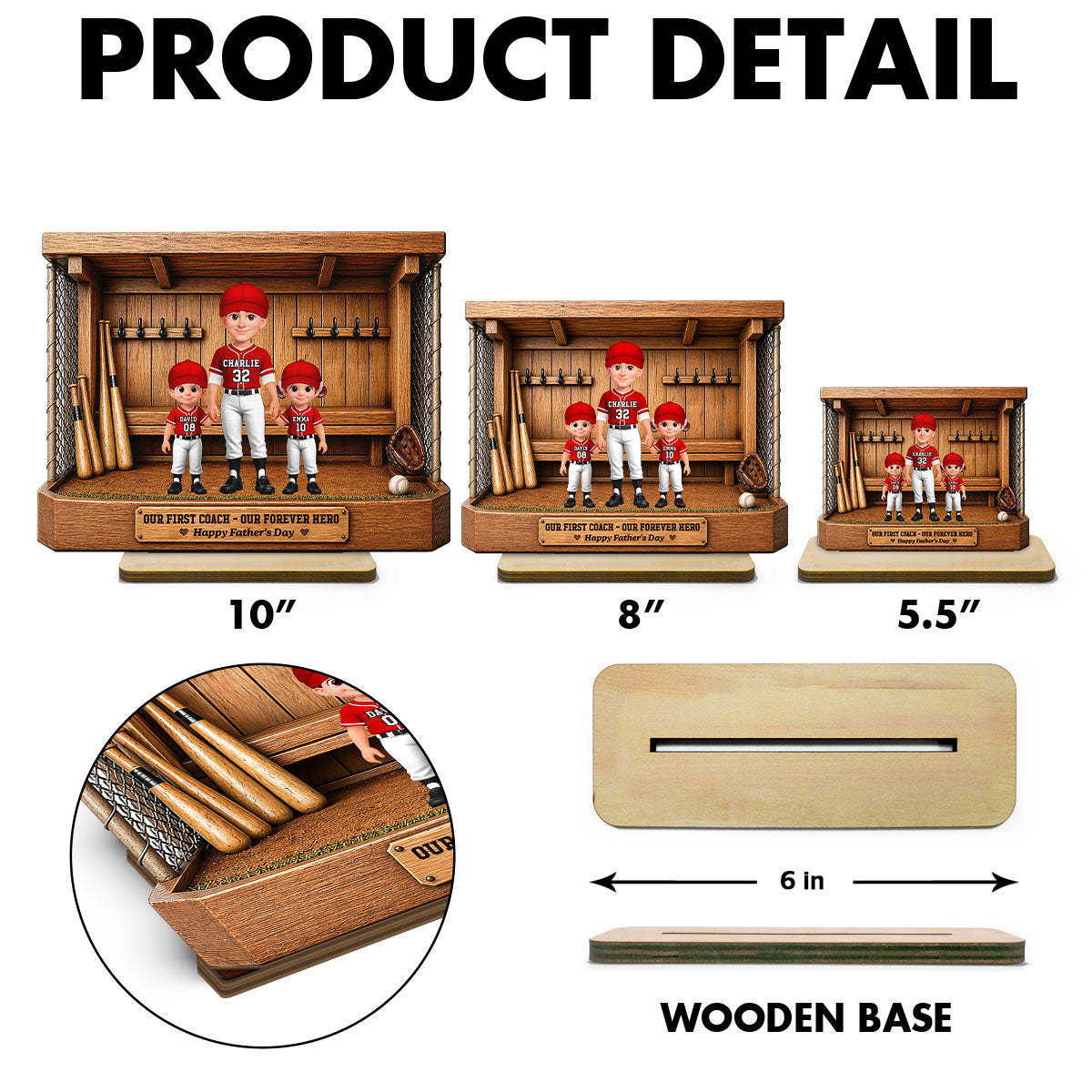 Baseball Dugout Dad And Kids We Caught The Best Dad - Personalized 2-Layered Wooden Plaque -  Gift For Dad
