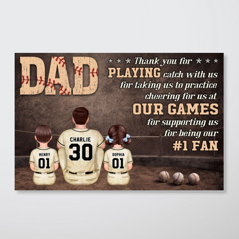 Baseball Dear Dad Thank You - Personalized Poster - Father's Day Gift For Baseball Dad, Husband