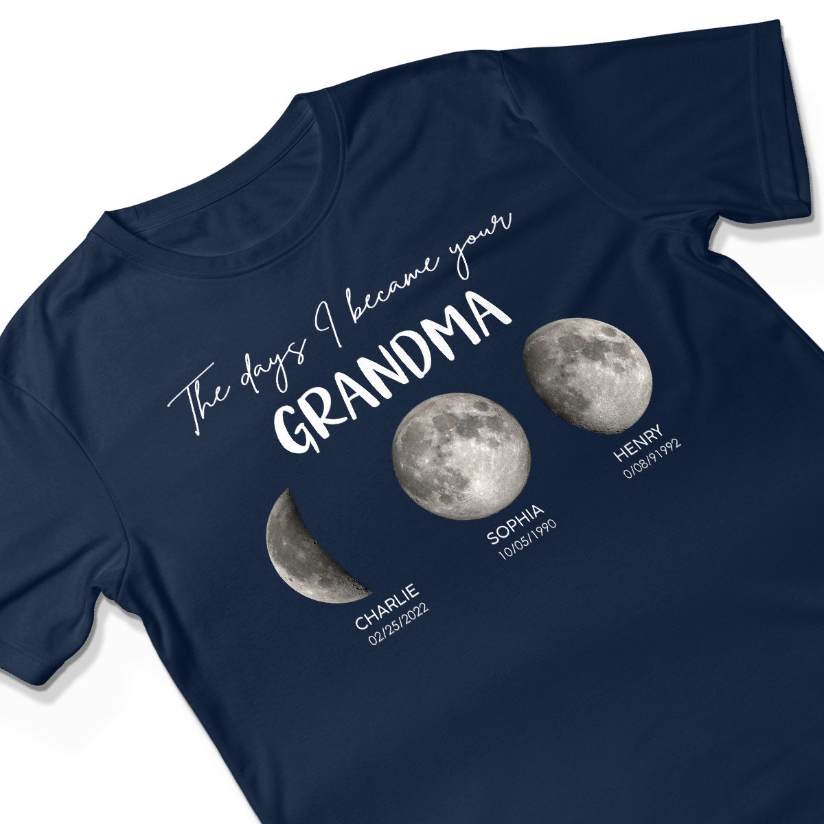 The Days I Became A Grandma Custom Grandkids Birth Moon Phase - Personalized Shirt - Mother's Day Gift For Grandma