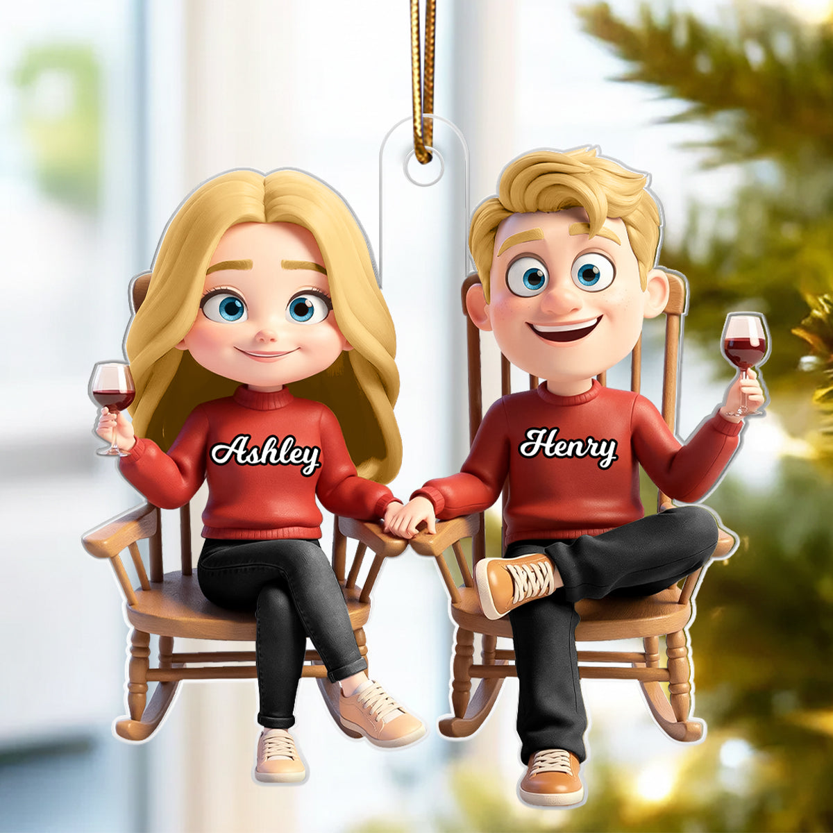 His and Hers Couple Sitting on Rocking Chair - Personalized Acrylic Ornament - Christmas Gift for him, Gift for her