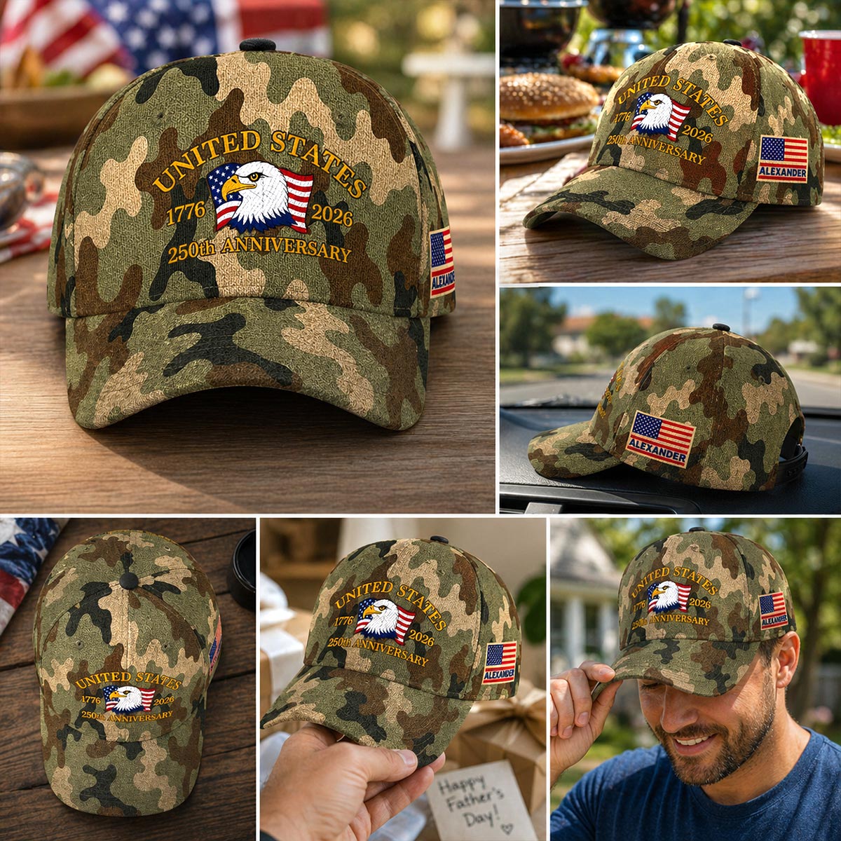 United States 250th Anniversary Eagle Nation Flag Printed Camo Pattern - Personalized Classic Cap