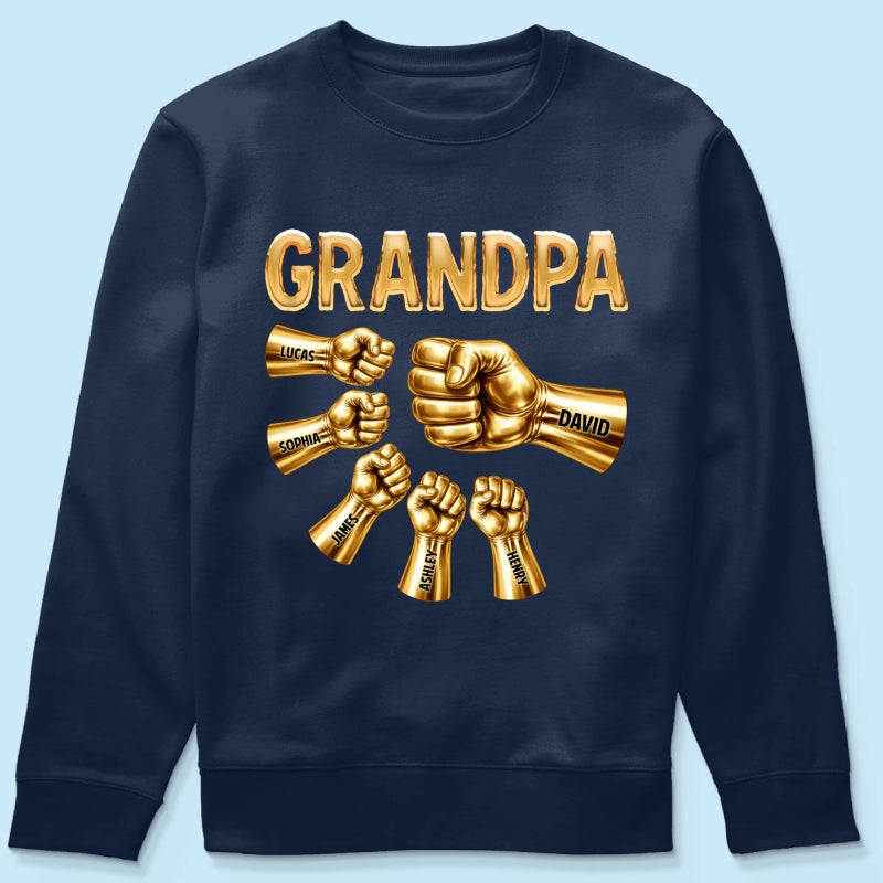 Grandpa Dad Strong Fist Bump - Personalized Shirt - Father's Day Gift For Grandpa