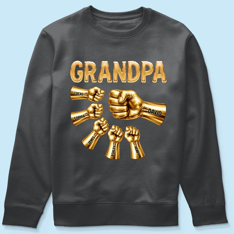 Grandpa Dad Strong Fist Bump - Personalized Shirt - Father's Day Gift For Grandpa