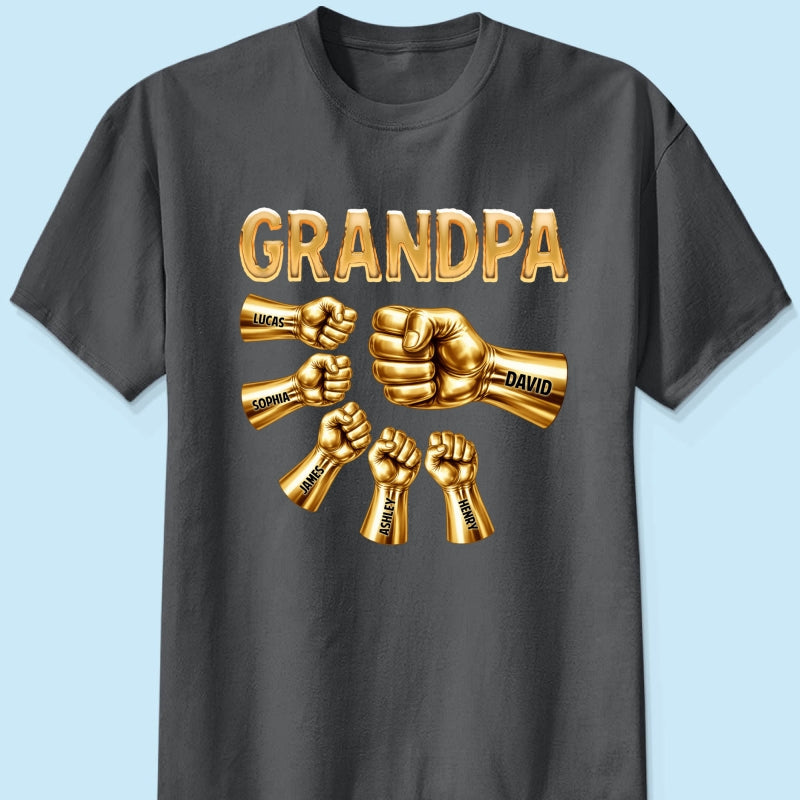 Grandpa Dad Strong Fist Bump - Personalized Shirt - Father's Day Gift For Grandpa