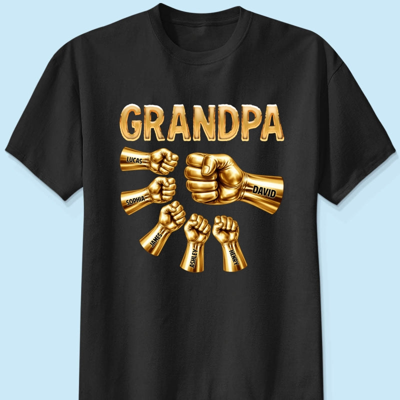 Grandpa Dad Strong Fist Bump - Personalized Shirt - Father's Day Gift For Grandpa