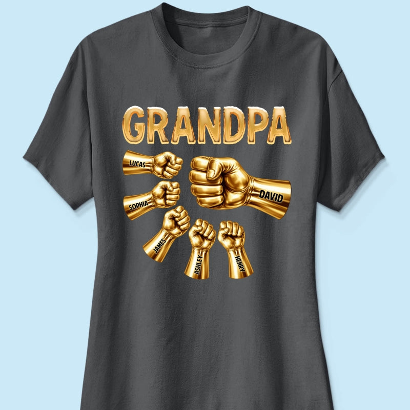 Grandpa Dad Strong Fist Bump - Personalized Shirt - Father's Day Gift For Grandpa
