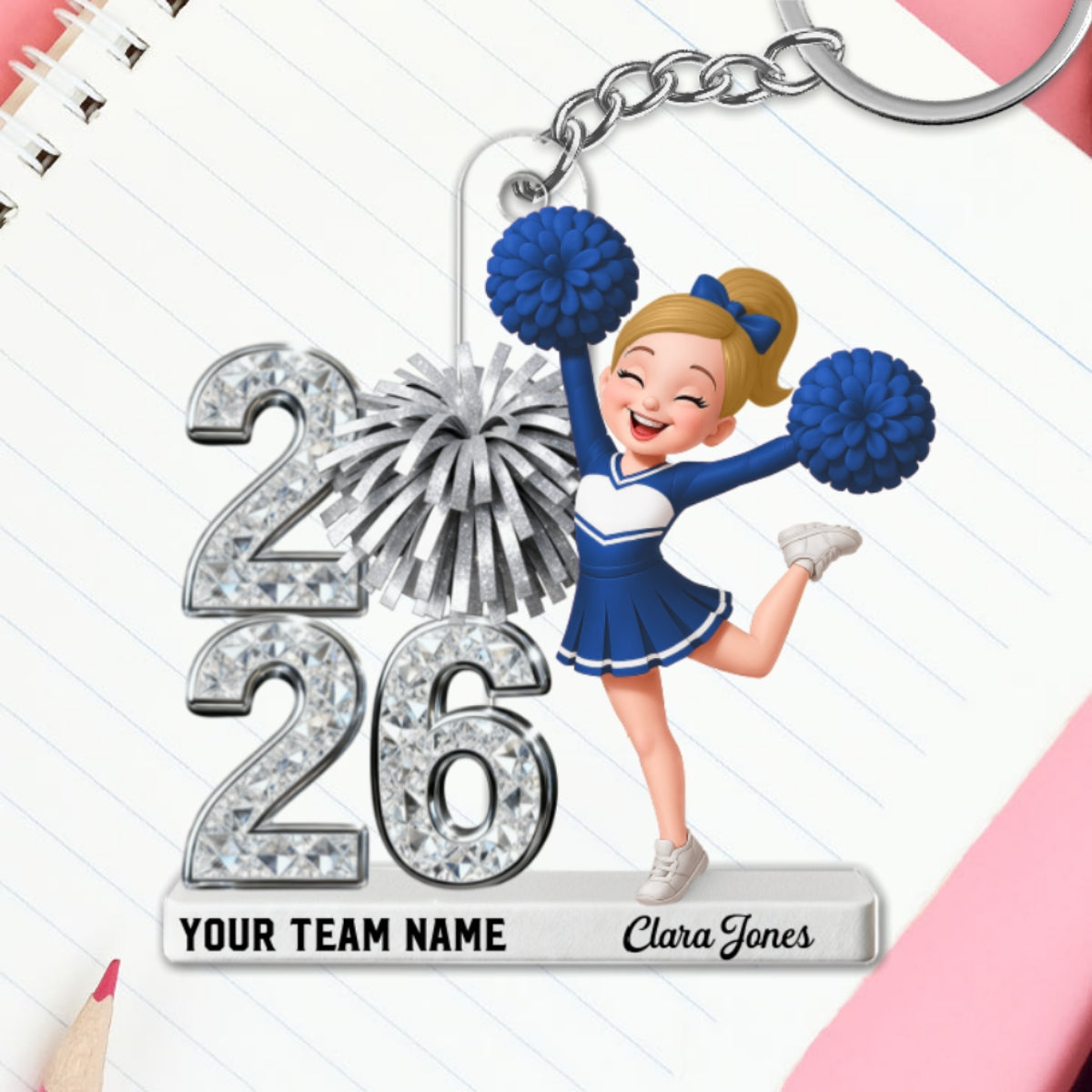 3D Shiny Effect Cheerleader With Year - Personalized Acrylic Keychain - Gift For Daughter, Granddaughter
