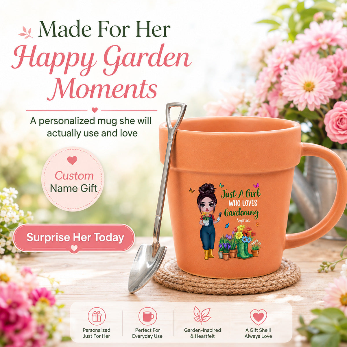 Just A Girl Who Loves Gardening - Personalized Plant Pot Ceramic Mug - Gift For Gardening Lovers