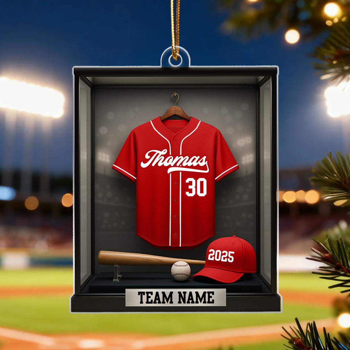 Baseball Memorabilia Display in Museum 3D Effect - Personalized Acrylic Ornament - Christmas Gift for Sons, Daughters, Grandkids