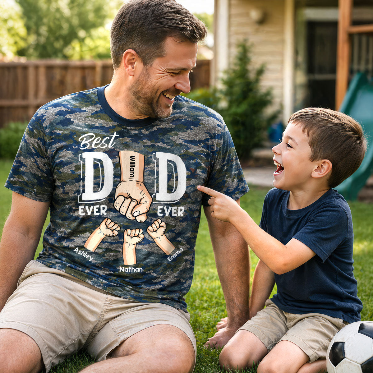Best Dad Ever Ever Fist Bump Camo Pattern - Personalized Shirt - Father's Day Gift For Husband, Dad