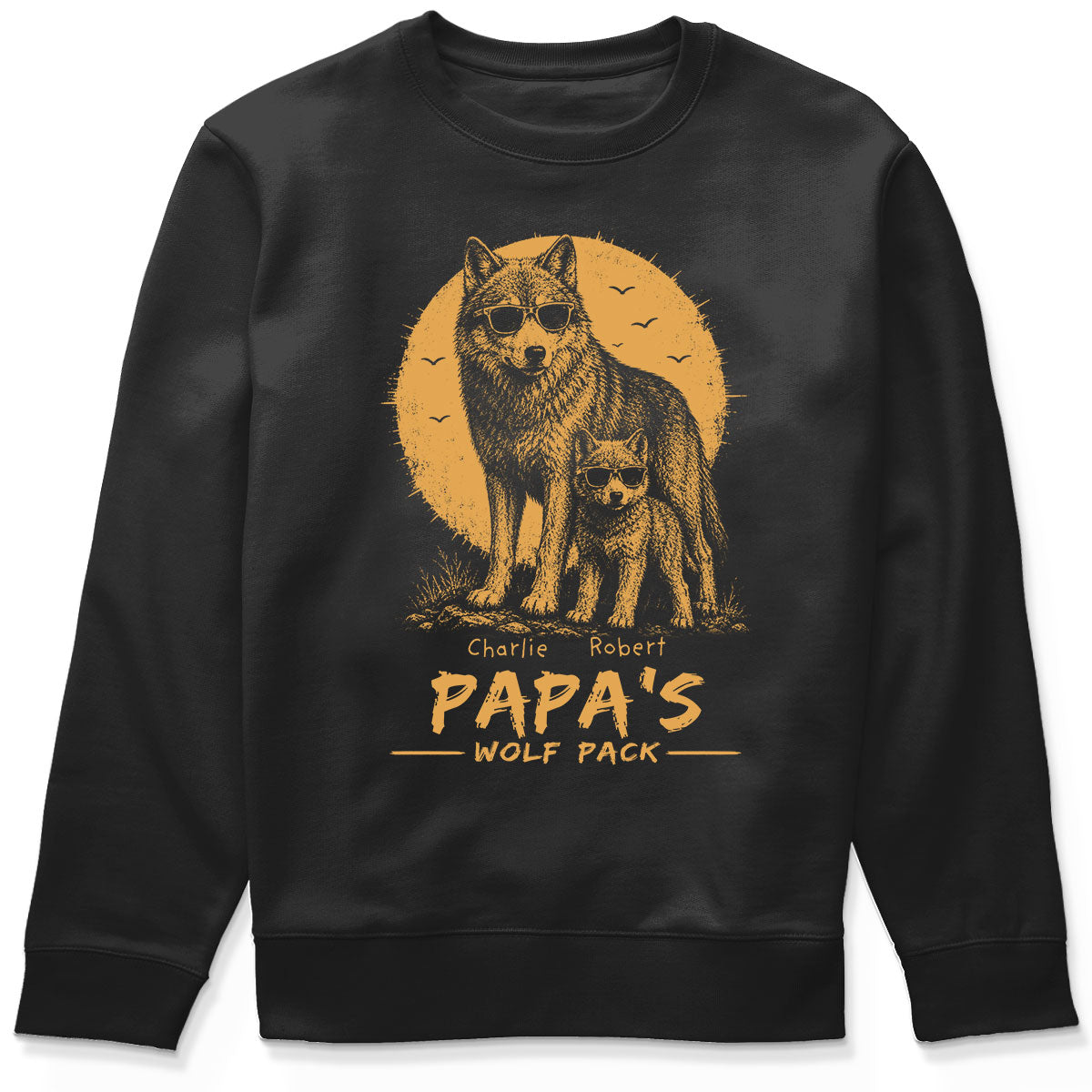Retro Yellow Vintage Dad Grandpa Papa Wolf Pack - Personalized Shirt - Father's Day Gift For Dad, Husband