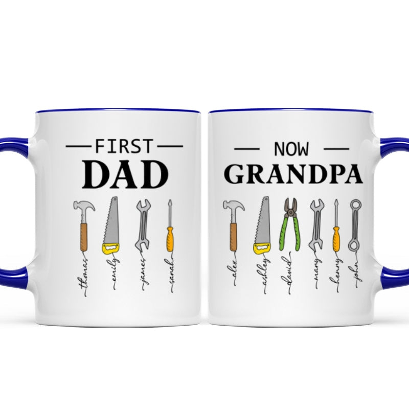 First Dad Now Grandpa Garage Tools Custom Kids Names - Personalized Mug - Father's Day Gift For Mechanic Dad, Grandpa