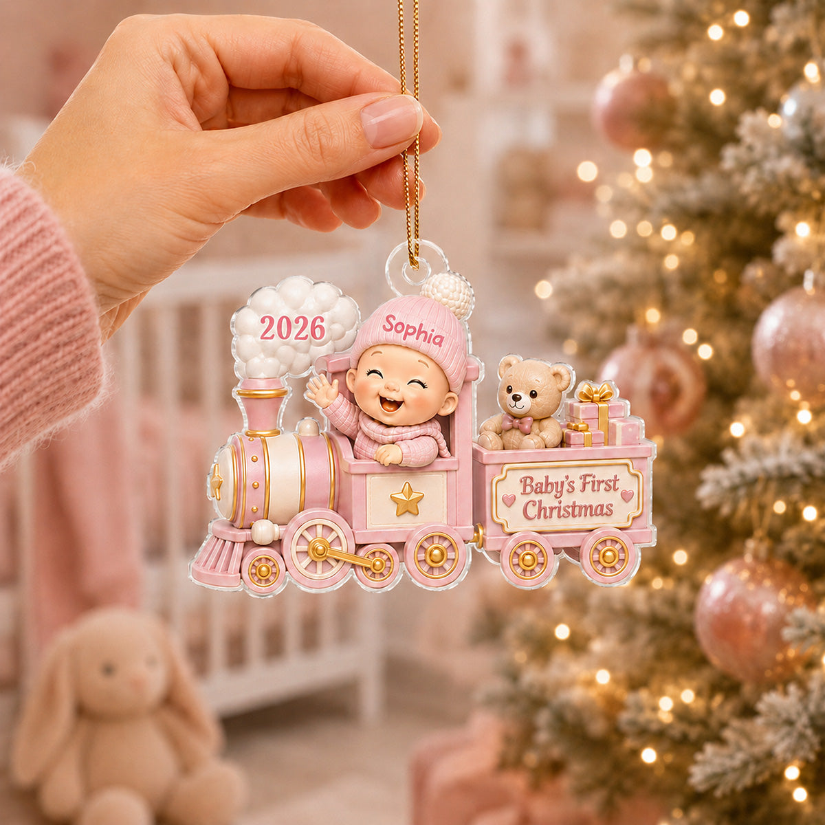 Baby First Christmas On Toy Train 2D Flat - Personalized Acrylic Ornament