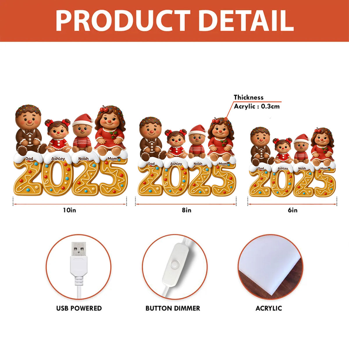 Gingerbread Family 2025 - Personalized Light Box - Festive Christmas Decor