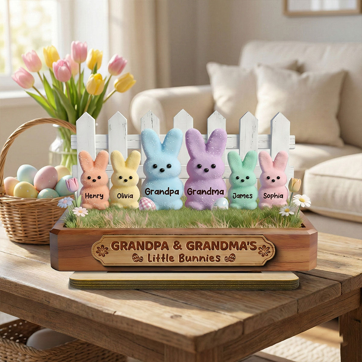 Easter Grandma & Grandpa Little Bunnies - Personalized 2-Layered Wooden Plaque - Gift For Grandparents