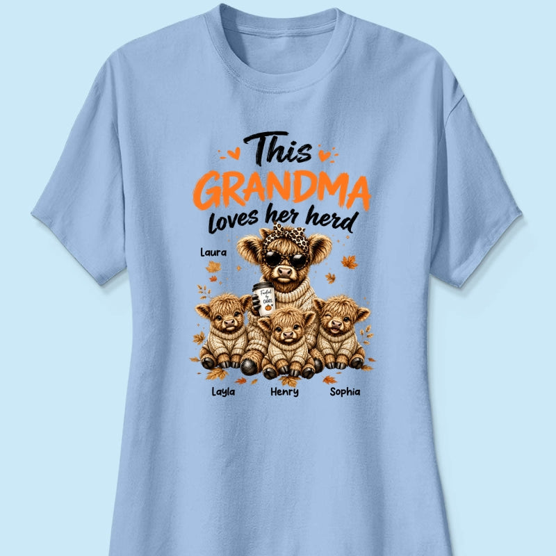 This Grandma Loves Her Herd Fall Season - Personalized Light Color Shirt - Cozy Autumn Tee for Grandma