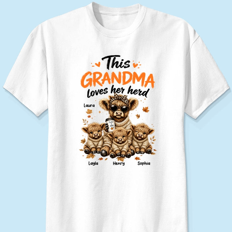 This Grandma Loves Her Herd Fall Season - Personalized Light Color Shirt - Cozy Autumn Tee for Grandma
