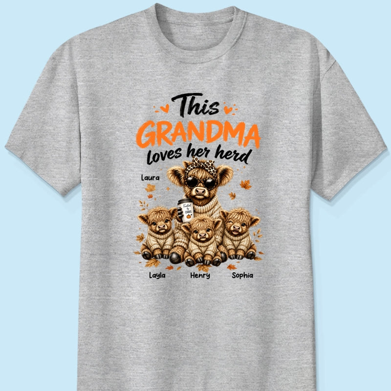 This Grandma Loves Her Herd Fall Season - Personalized Light Color Shirt - Cozy Autumn Tee for Grandma