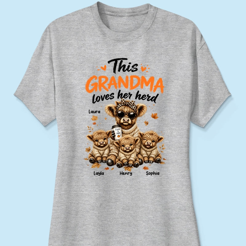 This Grandma Loves Her Herd Fall Season - Personalized Light Color Shirt - Cozy Autumn Tee for Grandma