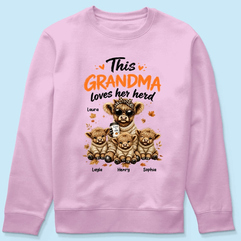 This Grandma Loves Her Herd Fall Season - Personalized Light Color Shirt - Cozy Autumn Tee for Grandma