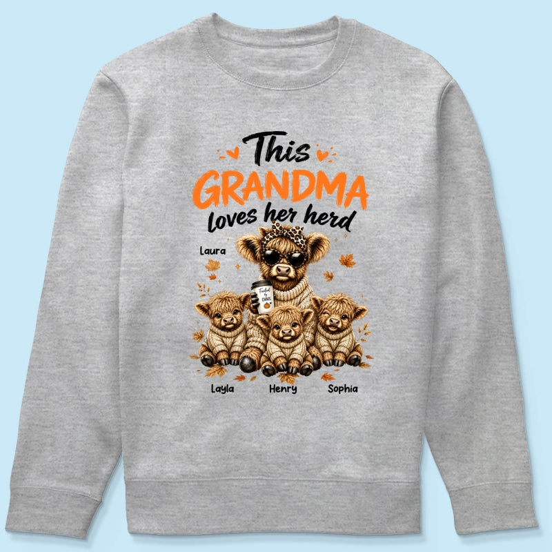 This Grandma Loves Her Herd Fall Season - Personalized Light Color Shirt - Cozy Autumn Tee for Grandma
