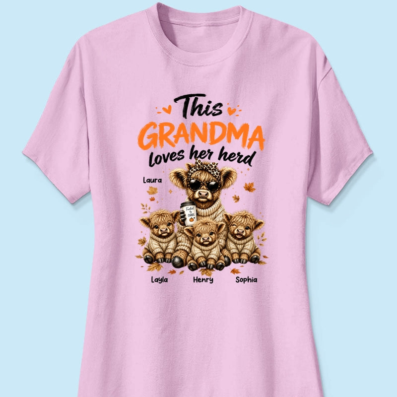 This Grandma Loves Her Herd Fall Season - Personalized Light Color Shirt - Cozy Autumn Tee for Grandma