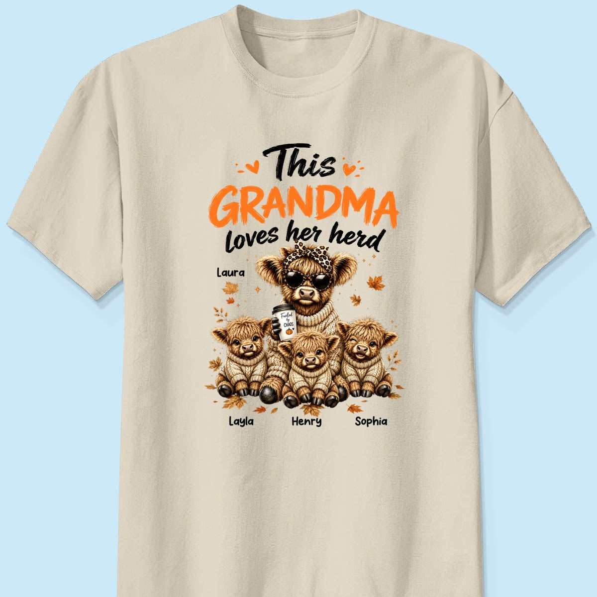 This Grandma Loves Her Herd Fall Season - Personalized Light Color Shirt - Cozy Autumn Tee for Grandma