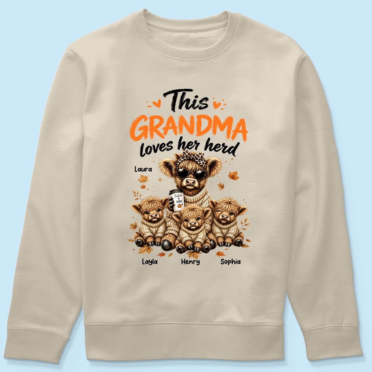 This Grandma Loves Her Herd Fall Season - Personalized Light Color Shirt - Cozy Autumn Tee for Grandma