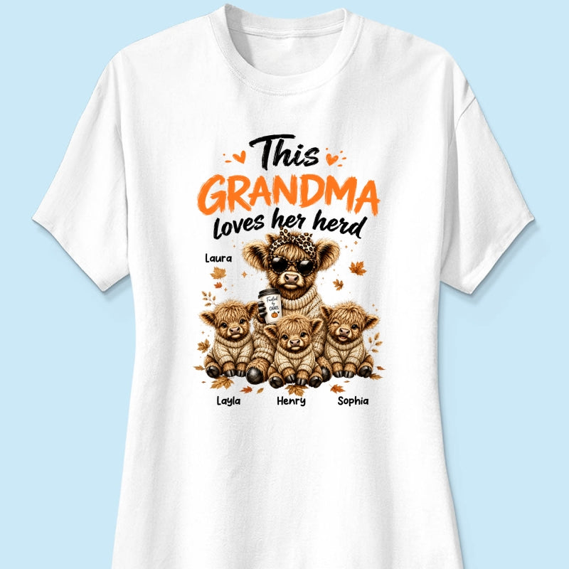 This Grandma Loves Her Herd Fall Season - Personalized Light Color Shirt - Cozy Autumn Tee for Grandma