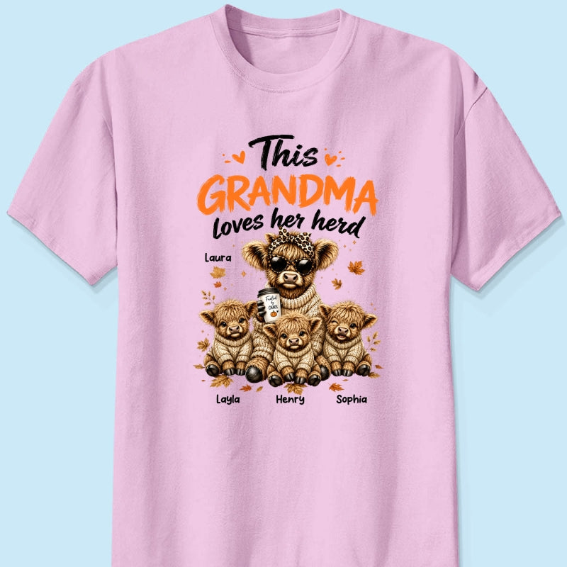 This Grandma Loves Her Herd Fall Season - Personalized Light Color Shirt - Cozy Autumn Tee for Grandma