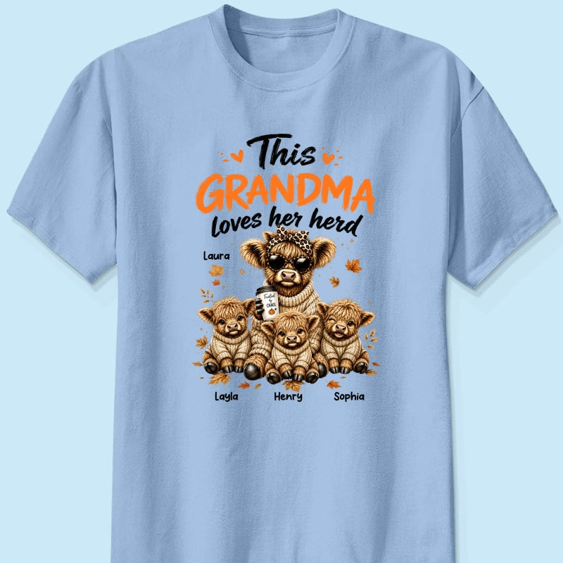 This Grandma Loves Her Herd Fall Season - Personalized Light Color Shirt - Cozy Autumn Tee for Grandma