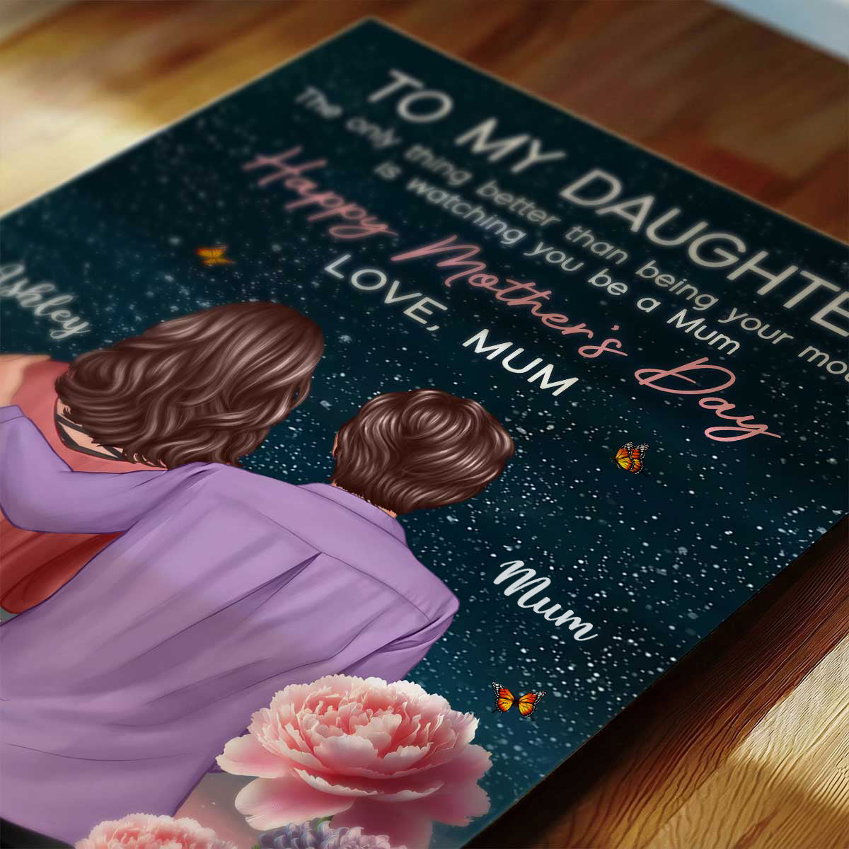 To My Daughter From Mum Happy Mother's Day Birth Flower Beautiful Hill At Night - Personalised Poster