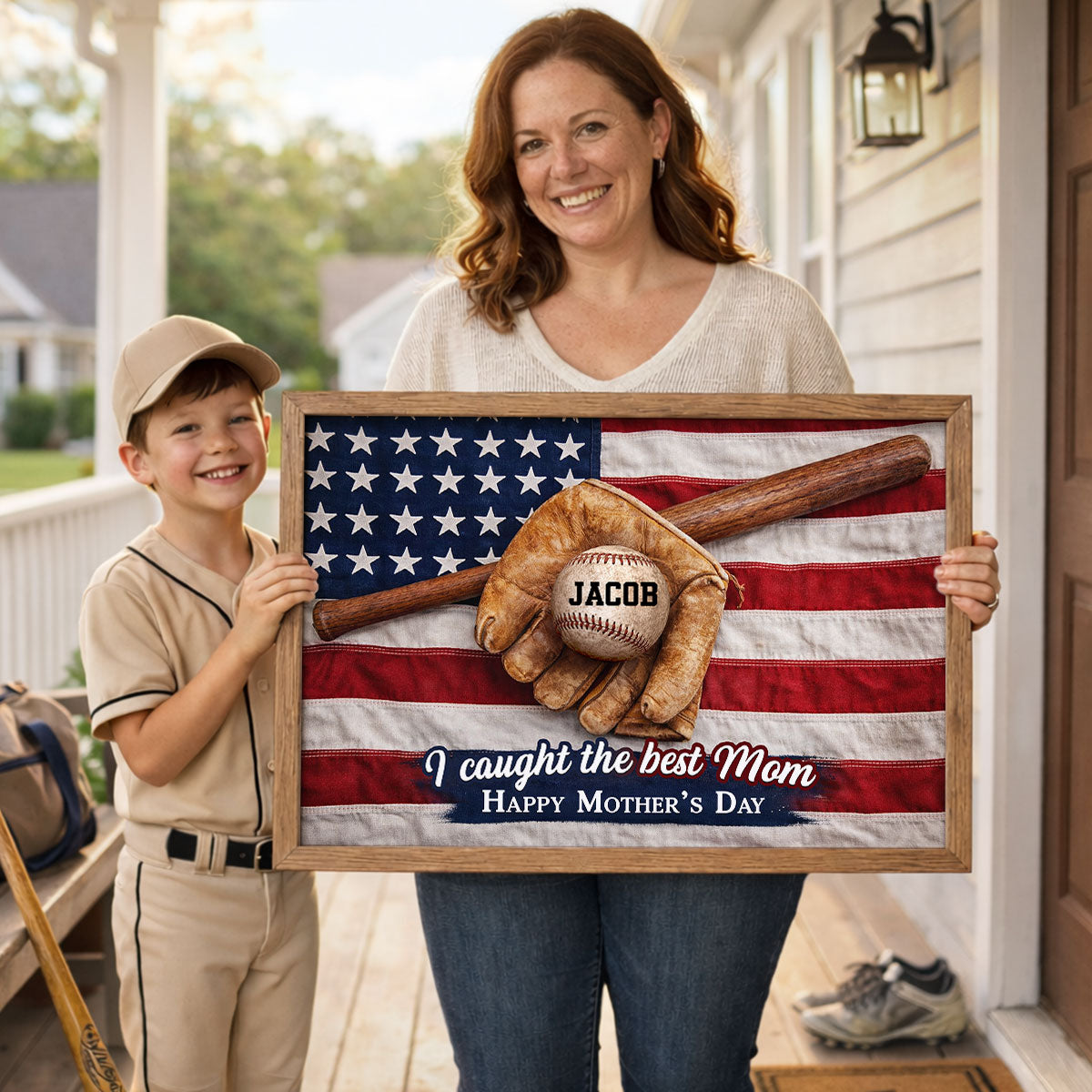 Nation Flag Baseball We Caught The Best Mom - Personalized Poster - Mother's Day Gift for Mom, Wife
