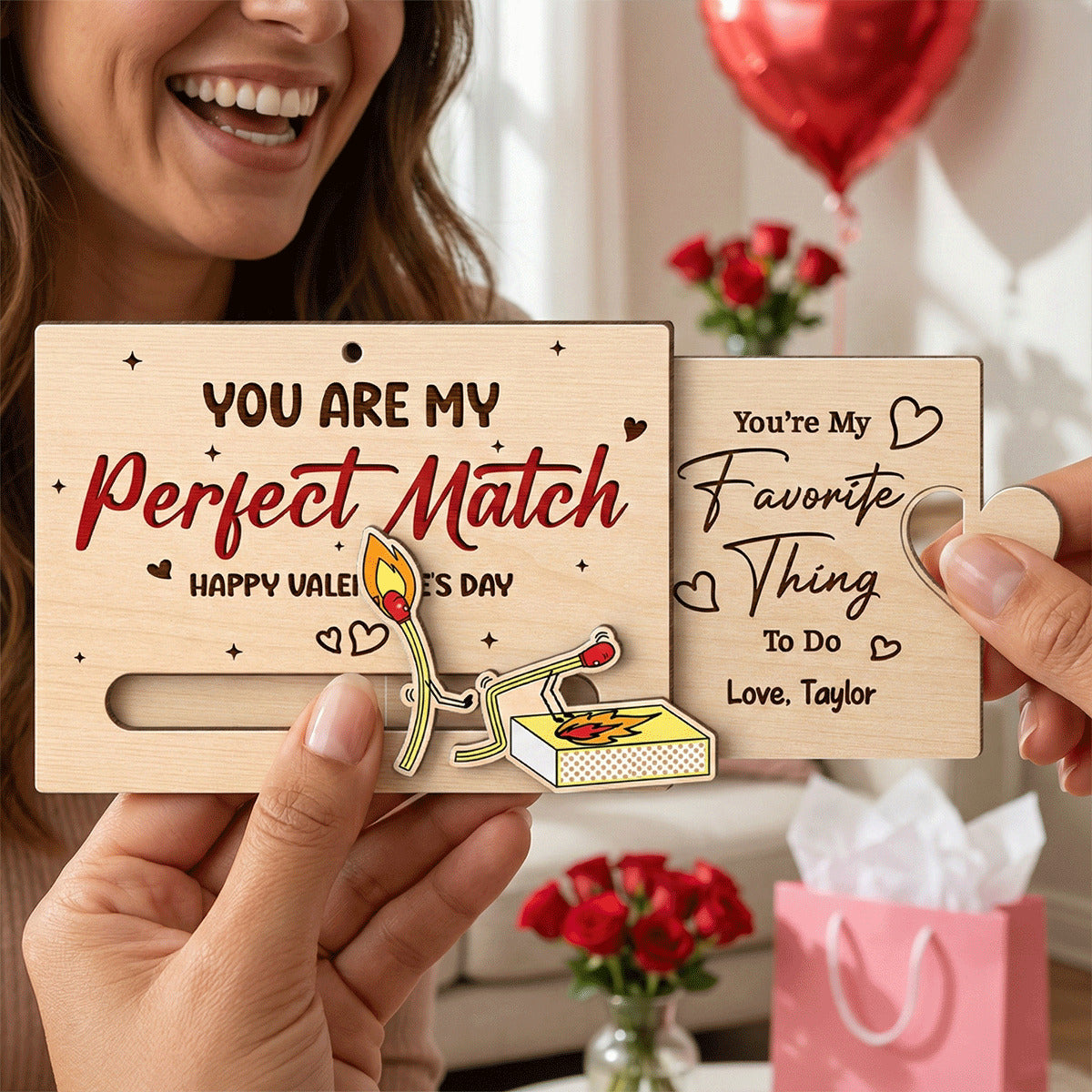 You're My Perfect Match Funny Inappropriate Couple - Personalized Wooden Slider Ornament - Valentine's Day Gift For Him, For Her