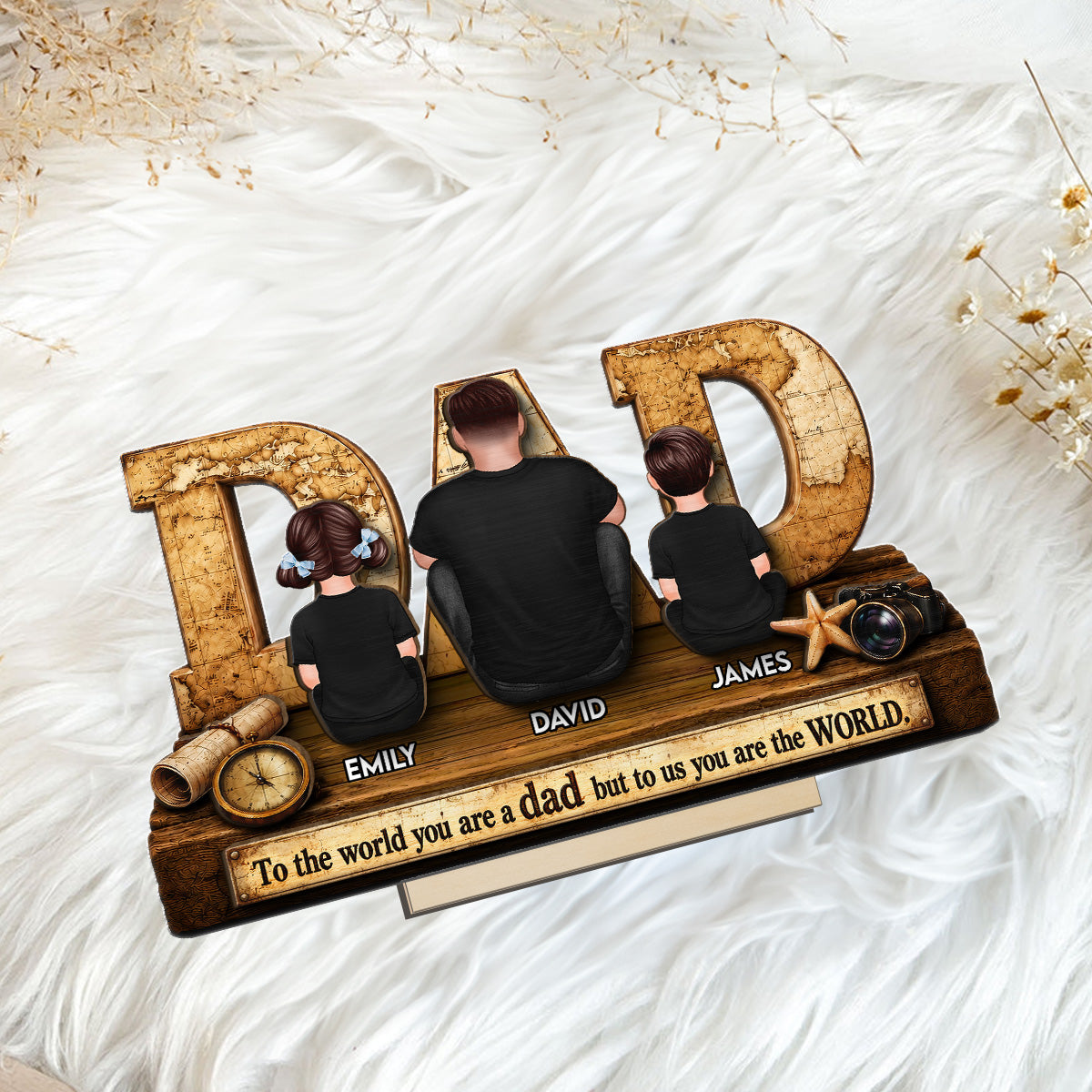 World Best Dad 2D Flat - Personalized Wooden Plaque -  Gift for Dad, Husband