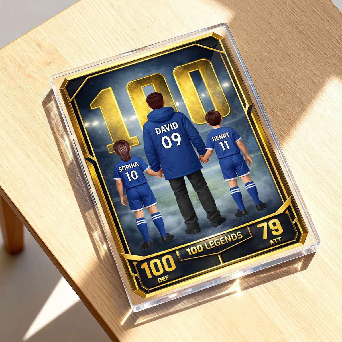 Father And Kids 100 Legends Trading Card - Personalised Acrylic Block Plaque - UK  Gift For Football Dad