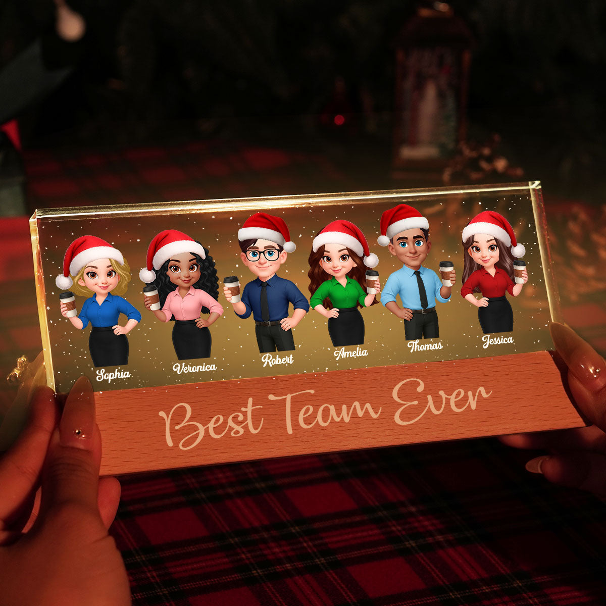 Best Team Ever - Personalized Acrylic Block Plaque LED Night Light - Gift For Colleagues, Coworkers, Boss
