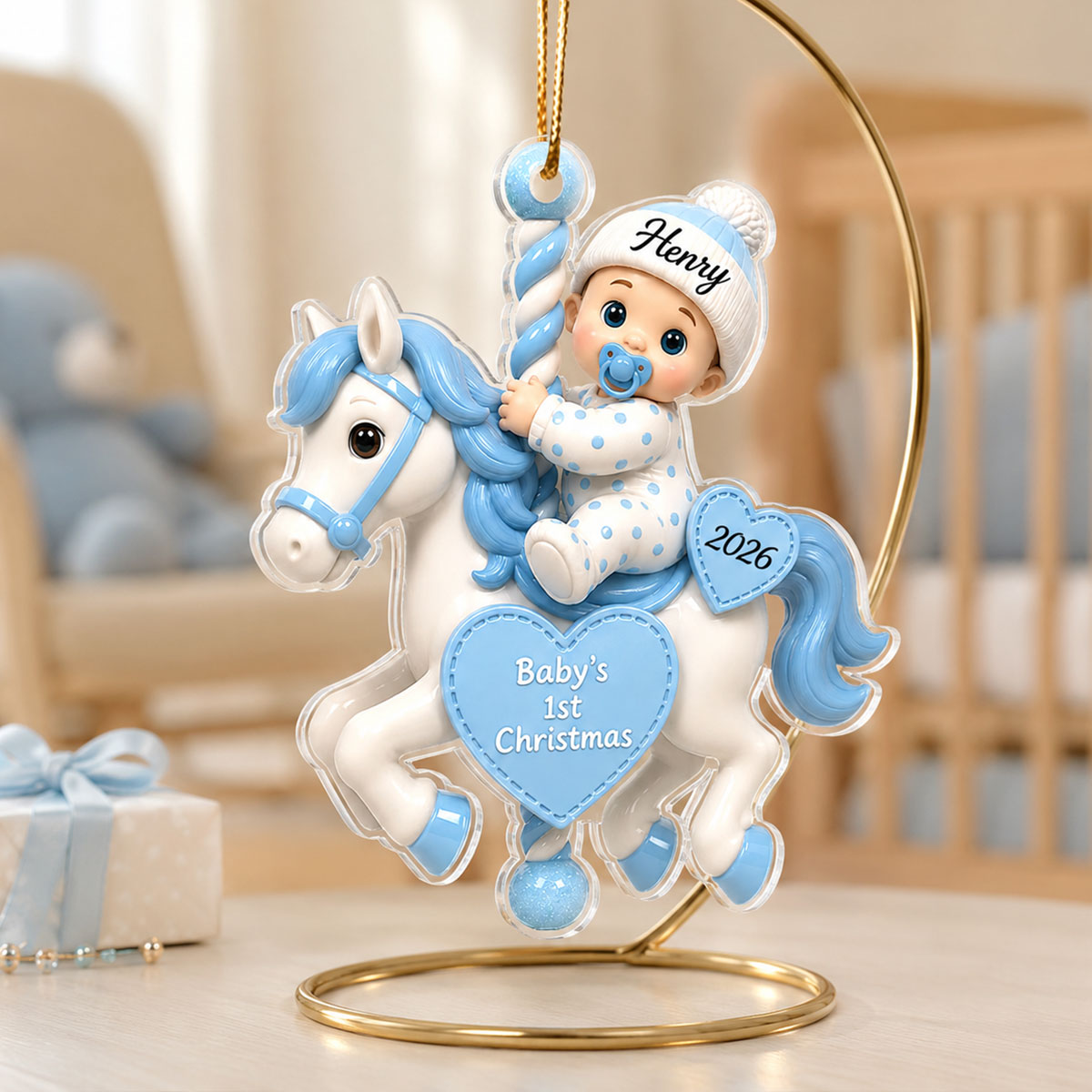 Baby First Christmas On Carousel House - Personalized Acrylic Ornament - Baby Boy Girl Gift for Couples, New Parents Keepsake, Gift for Newborn