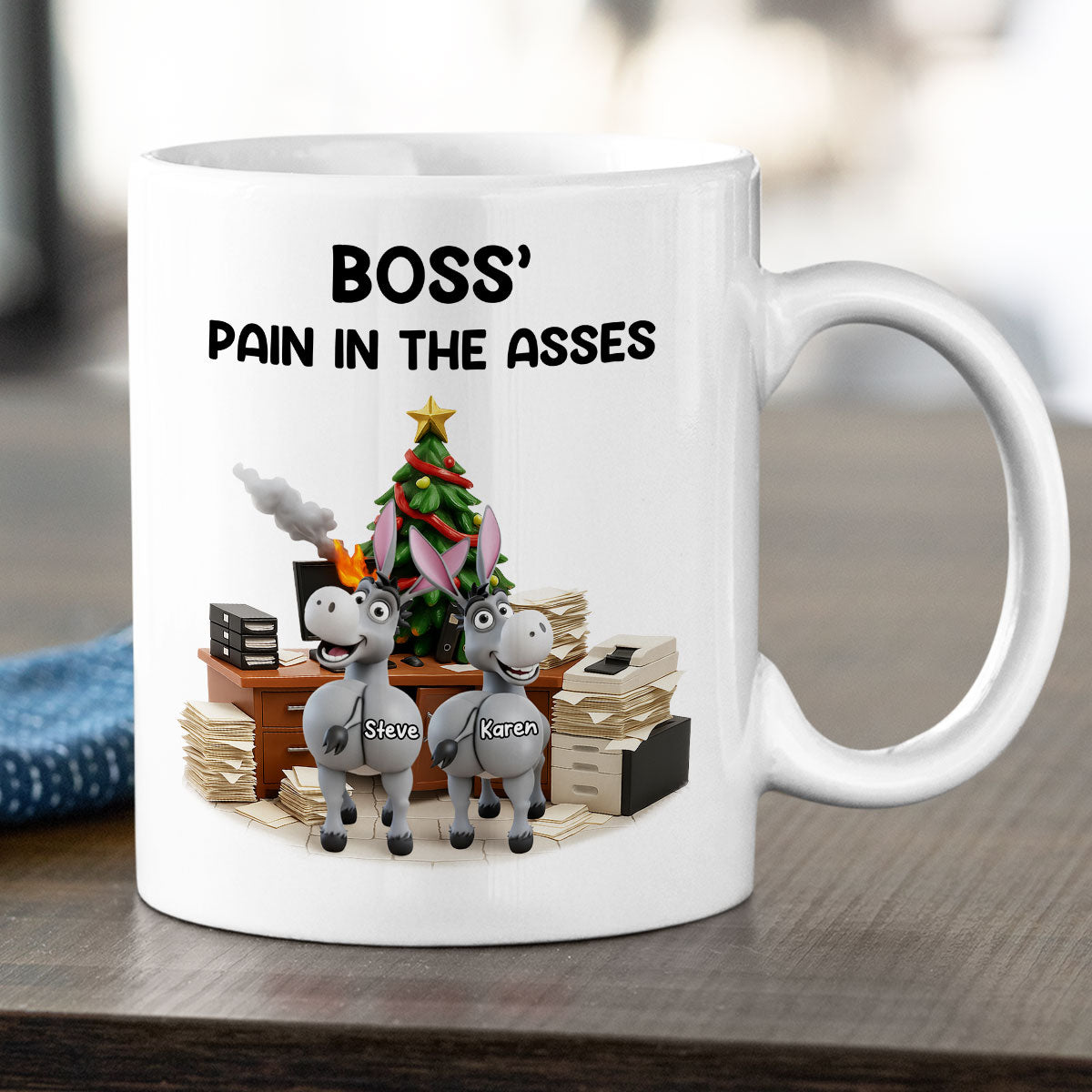 Funny Boss Christmas Pain in the Asses - Personalized Mug - Custom Employee Gift Exchange, White Elephant Gift