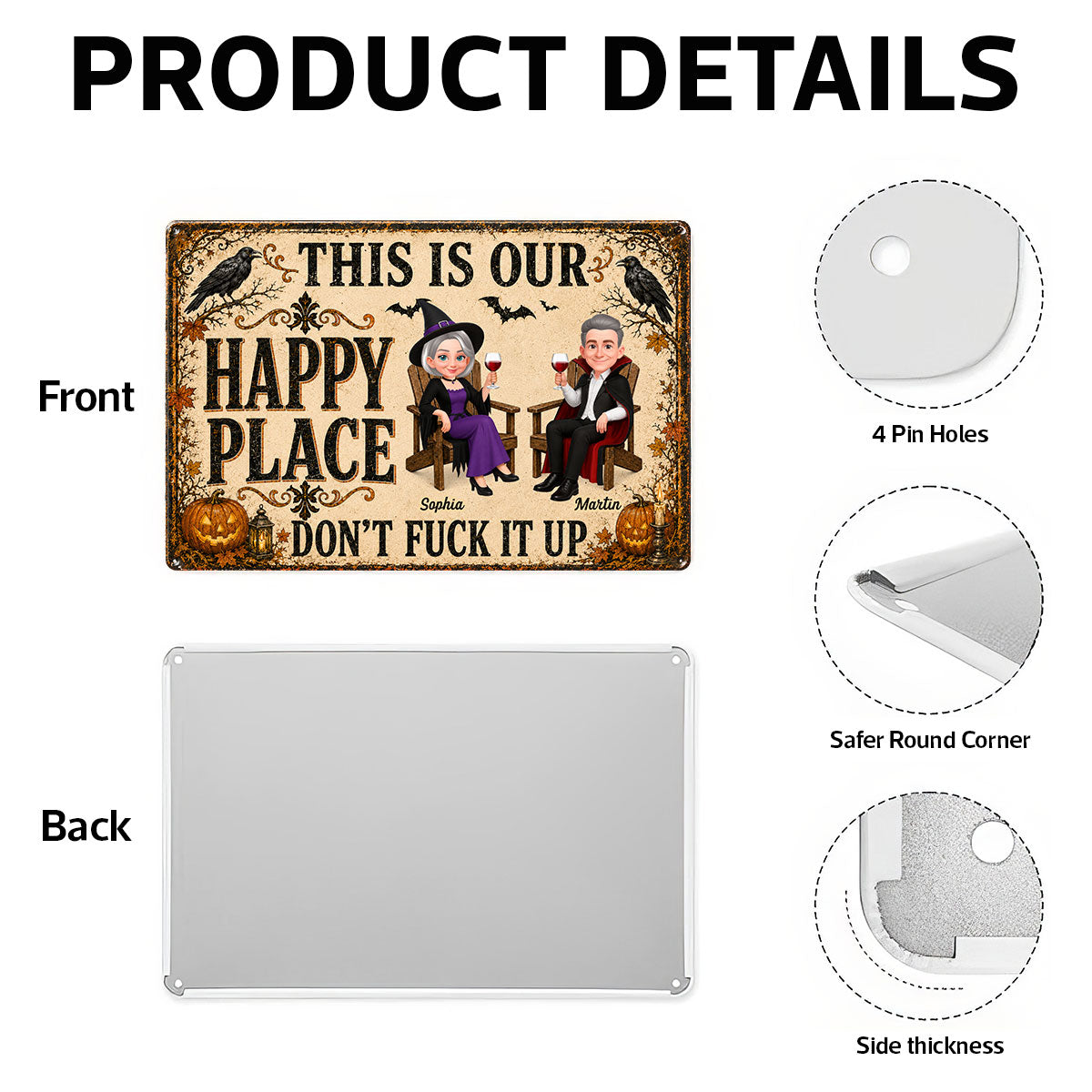 Happy Place Halloween Couple - Personalized Metal Sign - Halloween Gift For Him, Her