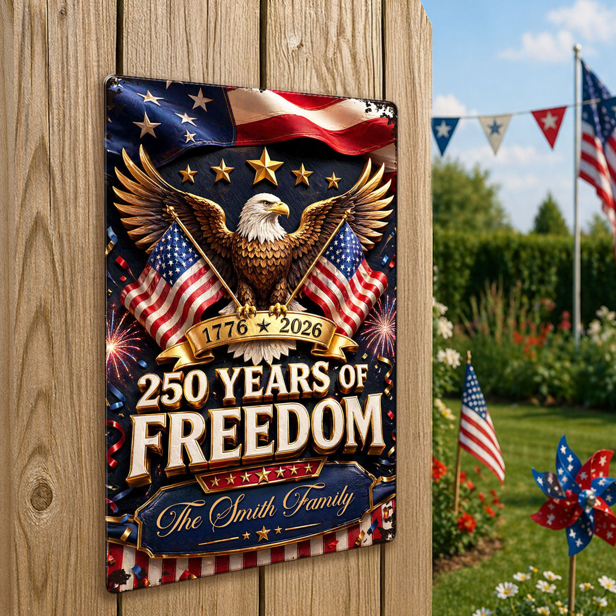Proud 250th Anniversary America Patriotic - Personalized Metal Sign - 250 Years of Freedom, Family Decoration