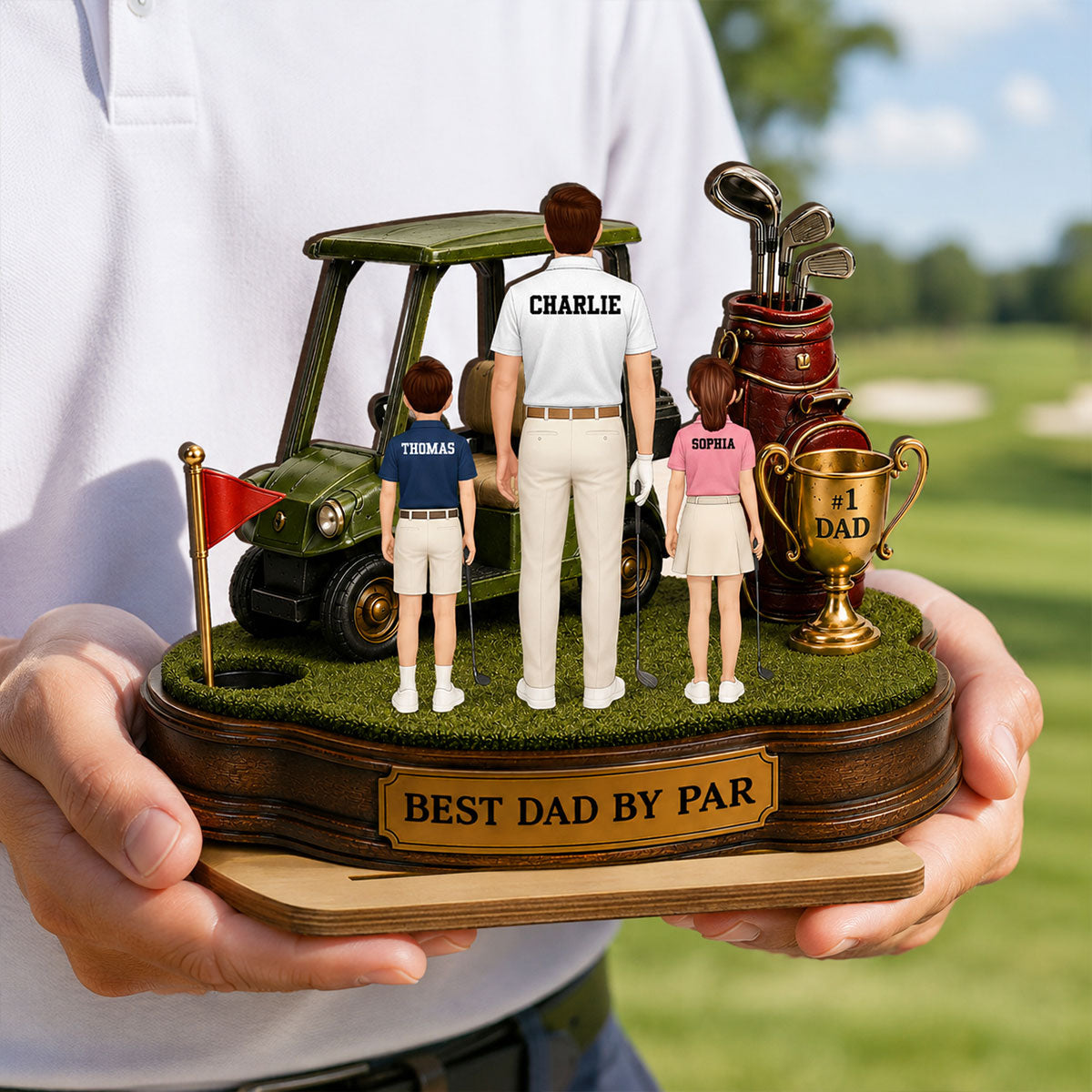 Best Dad By Par Golf Dad & Kids - Personalized 2-Layered Wooden Plaque -  Gift For Dad, Husband