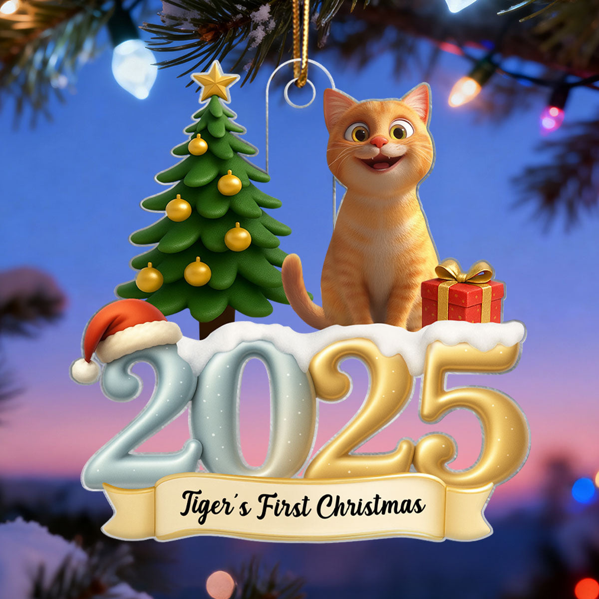 Cat First Christmas In Forever Family 2025 - Personalized Acrylic Ornament - Unique Christmas Gift For Cat Lovers