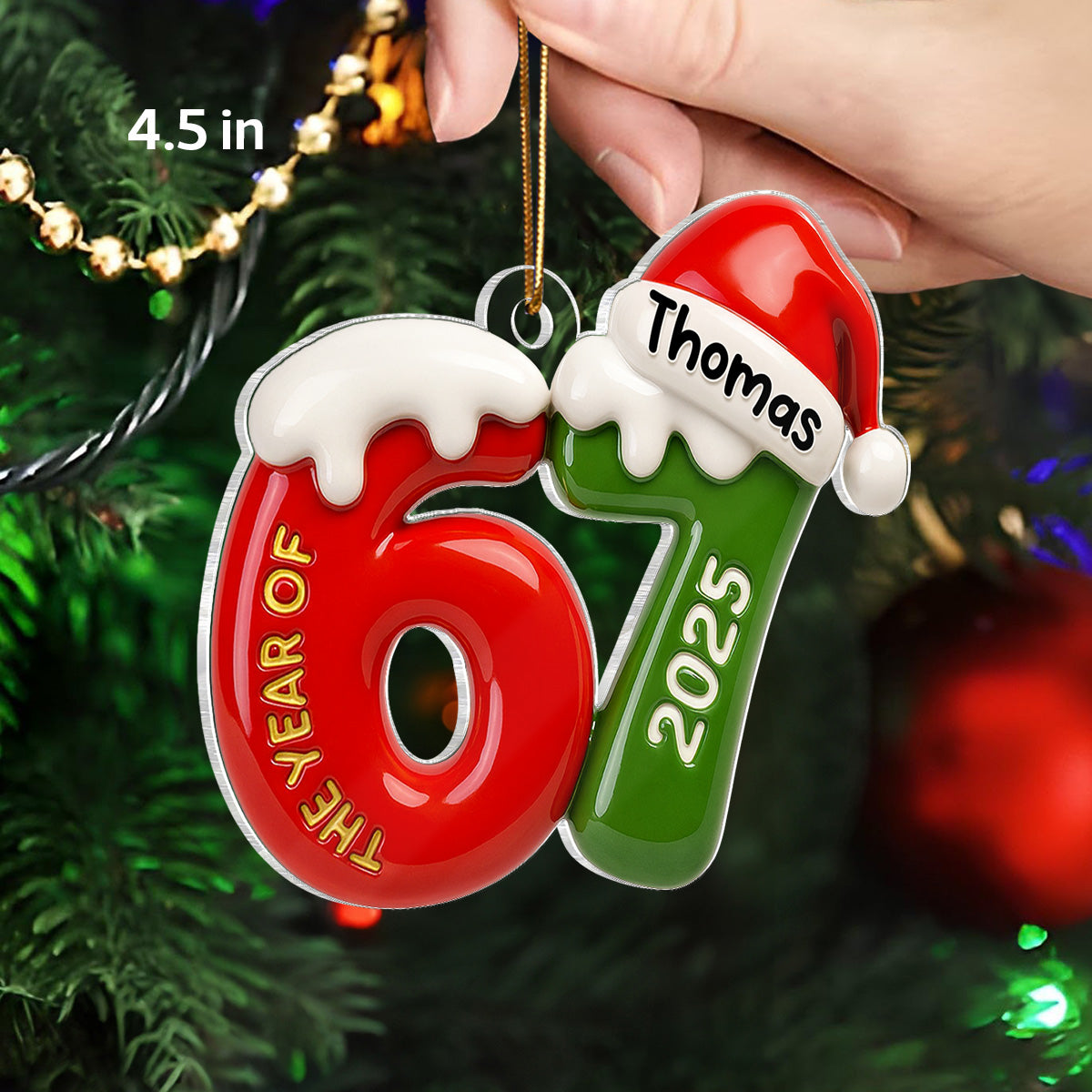 Custom Name 67 Six Seven 3D Effect - Personalized Acrylic Ornament - 2025 Slang, Funny Teen Grandkid, Gen Alpha Christmas Gift